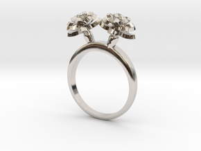 Ring with two small flowers of the Lotus in Rhodium Plated Brass: 7.25 / 54.625