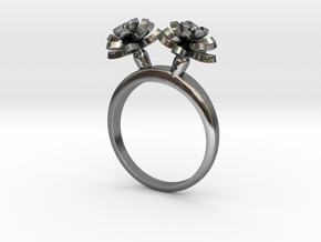 Ring with two small flowers of the Lotus in Polished Silver: 7.25 / 54.625