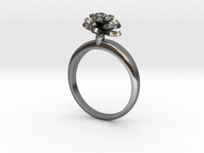 Ring with one small flower of the Lotus in Polished Silver: 7.25 / 54.625