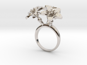 Ring with three small flowers of the Melon in Rhodium Plated Brass: 5.75 / 50.875