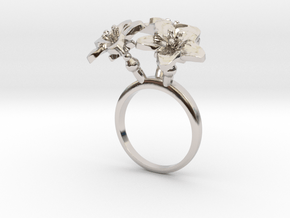 Ring with three small flowers of the Melon in Rhodium Plated Brass: 7.25 / 54.625