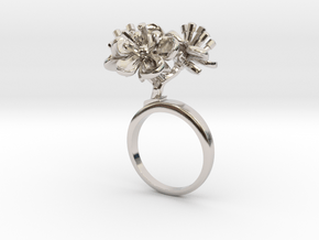 Ring with three small flowers of the Peach in Rhodium Plated Brass: 5.75 / 50.875