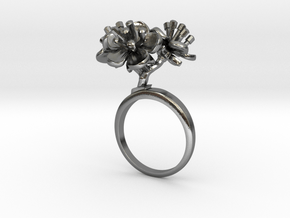 Ring with three small flowers of the Peach in Polished Silver: 7.25 / 54.625