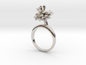 Ring with one small flower of the Peach Inv in Rhodium Plated Brass: 5.75 / 50.875