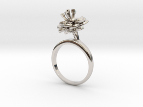 Ring with one small flower of the Peach Inv in Rhodium Plated Brass: 7.25 / 54.625
