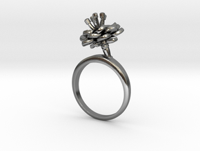 Ring with one small flower of the Peach Inv in Polished Silver: 7.25 / 54.625
