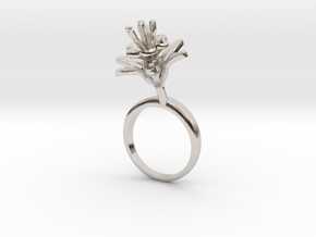 Ring with one small flower of the Pomegranate in Rhodium Plated Brass: 5.75 / 50.875