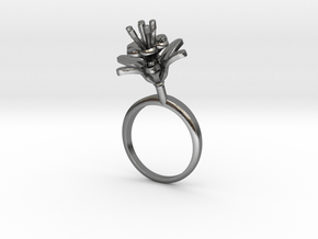 Ring with one small flower of the Pomegranate in Polished Silver: 7.25 / 54.625