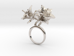 Ring with two small flowers of the Potato in Rhodium Plated Brass: 5.75 / 50.875