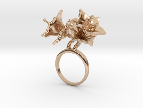 Ring with two small flowers of the Potato in 14k Rose Gold Plated Brass: 7.25 / 54.625