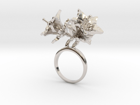 Ring with two small flowers of the Potato in Rhodium Plated Brass: 7.25 / 54.625