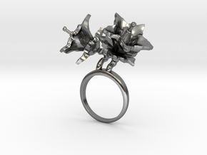 Ring with two small flowers of the Potato in Polished Silver: 7.25 / 54.625