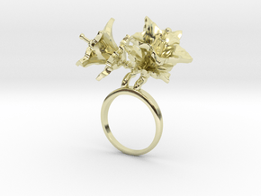 Ring with two small flowers of the Potato in 14k Gold Plated Brass: 7.75 / 55.875