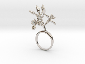 Ring with two small flowers of the Radish L in Rhodium Plated Brass: 5.75 / 50.875