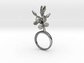 Ring with two small flowers of the Radish R in Polished Silver: 5.75 / 50.875