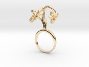 Ring with two small Raspberries L in 14k Gold Plated Brass: 5.75 / 50.875