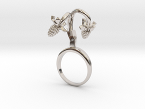 Ring with two small Raspberries L in Rhodium Plated Brass: 5.75 / 50.875