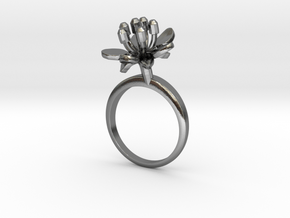 Ring with one small flower of the Raspberry in Polished Silver: 7.25 / 54.625