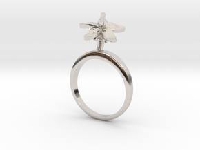 Ring with one small flower of the Tomato in Rhodium Plated Brass: 7.25 / 54.625
