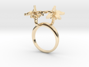 Ring with two small flowers of the Tomato L in 14k Gold Plated Brass: 5.75 / 50.875