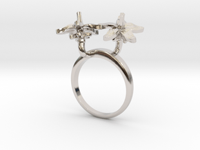 Ring with two small flowers of the Tomato L in Rhodium Plated Brass: 7.25 / 54.625