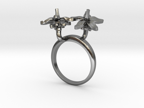 Ring with two small flowers of the Tomato L in Polished Silver: 7.25 / 54.625