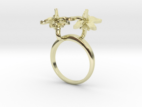 Ring with two small flowers of the Tomato L in 14k Gold Plated Brass: 7.75 / 55.875
