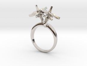Ring with two small flowers of the Tomato R in Rhodium Plated Brass: 5.75 / 50.875