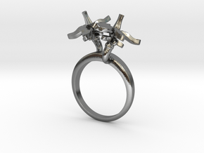 Ring with two small flowers of the Tomato R in Polished Silver: 5.75 / 50.875