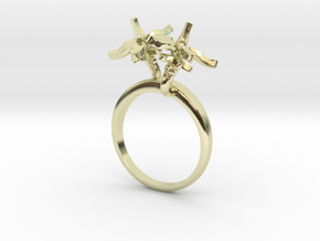 Ring with two small flowers of the Tomato R in 14k Gold Plated Brass: 7.75 / 55.875