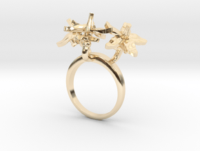 Ring with three small flowers of the Tomato in 14k Gold Plated Brass: 5.75 / 50.875