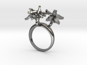 Ring with three small flowers of the Tomato in Polished Silver: 5.75 / 50.875