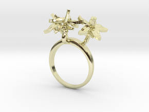 Ring with three small flowers of the Tomato in 14k Gold Plated Brass: 7.75 / 55.875