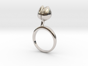 Ring with one small closed flower of the Tulip in Rhodium Plated Brass: 5.75 / 50.875