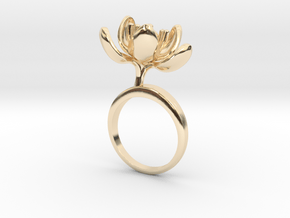 Ring with one small open flower of the Tulip in 14k Gold Plated Brass: 5.75 / 50.875