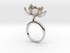 Ring with one small open flower of the Tulip in Rhodium Plated Brass: 5.75 / 50.875