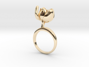Ring with one small halfopen flower of the Tulip in 14k Gold Plated Brass: 5.75 / 50.875