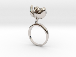 Ring with one small halfopen flower of the Tulip in Rhodium Plated Brass: 5.75 / 50.875