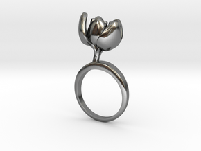 Ring with one small halfopen flower of the Tulip in Polished Silver: 5.75 / 50.875