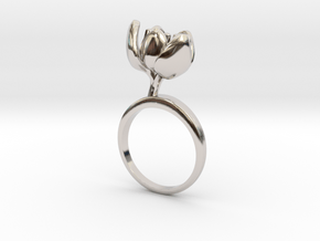 Ring with one small halfopen flower of the Tulip in Rhodium Plated Brass: 7.25 / 54.625