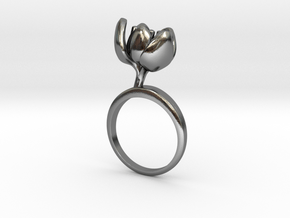 Ring with one small halfopen flower of the Tulip in Polished Silver: 7.25 / 54.625
