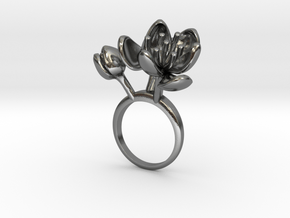 Ring with three small flowers of the Tulip R in Polished Silver: 5.75 / 50.875