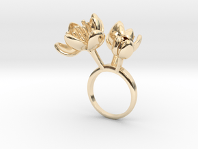 Ring with three small flowers of the Tulip L in 14k Gold Plated Brass: 5.75 / 50.875