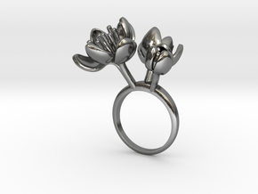 Ring with three small flowers of the Tulip L in Polished Silver: 7.25 / 54.625