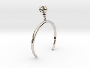 Bracelet with one small closed flower of the Apple in Rhodium Plated Brass: Extra Small