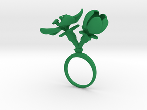 Ring with two large flowers of the Apple in Green Processed Versatile Plastic: 7.25 / 54.625