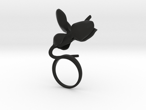 Ring with one large flower of the Bean in Black Natural Versatile Plastic: 7.75 / 55.875