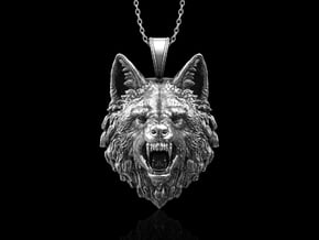 Wolf Pendant_Mouth Open in Antique Silver