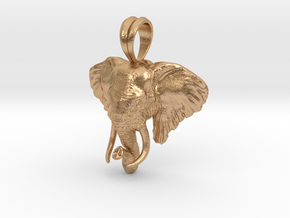 Large Size Elephant Head Pendant in Natural Bronze