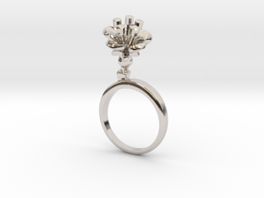 Ring with one small flower of the Cherry in Rhodium Plated Brass: 5.75 / 50.875
